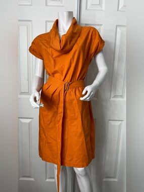 MaxMara Orange Cowl-Neck Belted Midi Dress